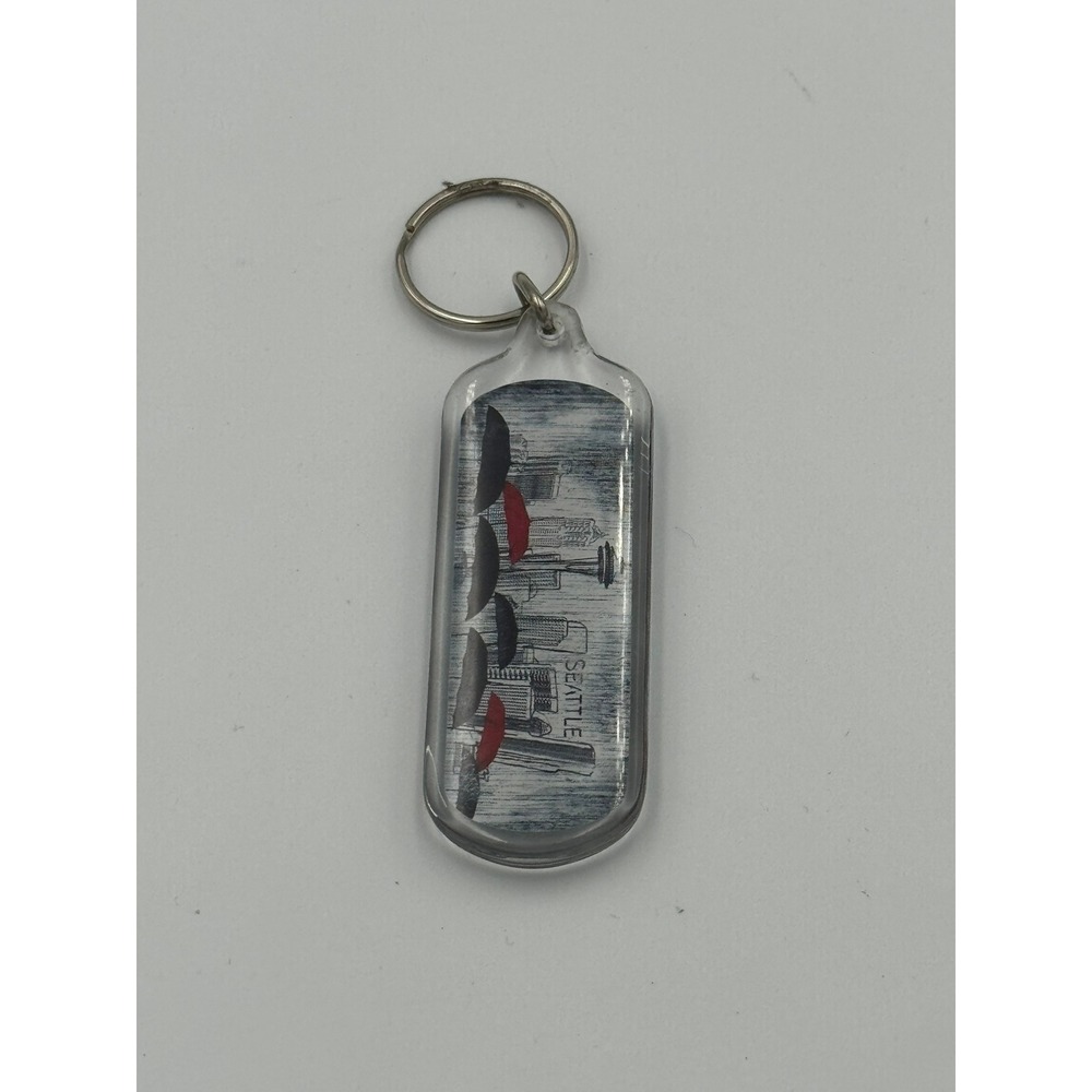Seattle Skyline Space Needle Keychain Clear Acrylic Rain‎ Umbrellas Souvenir
